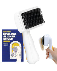 PETHROOM Pet Healing Slicker Brush in white-yellow for gentle grooming and shedding control.