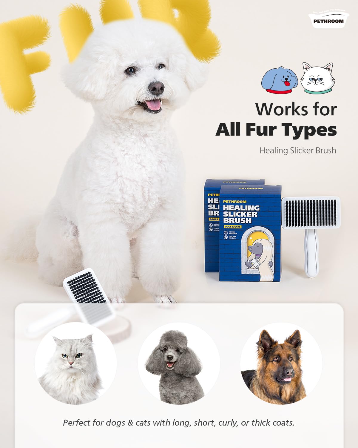 PETHROOM Soft non-slip grip designed for comfortable handling during brushing.