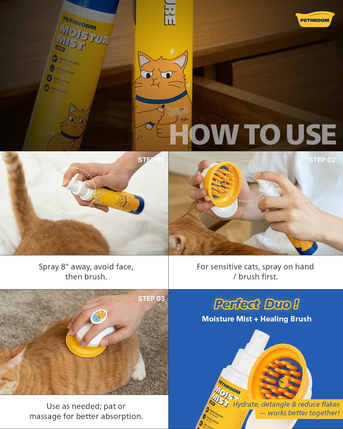PETHROOM static and dander control in action for smoother fur.