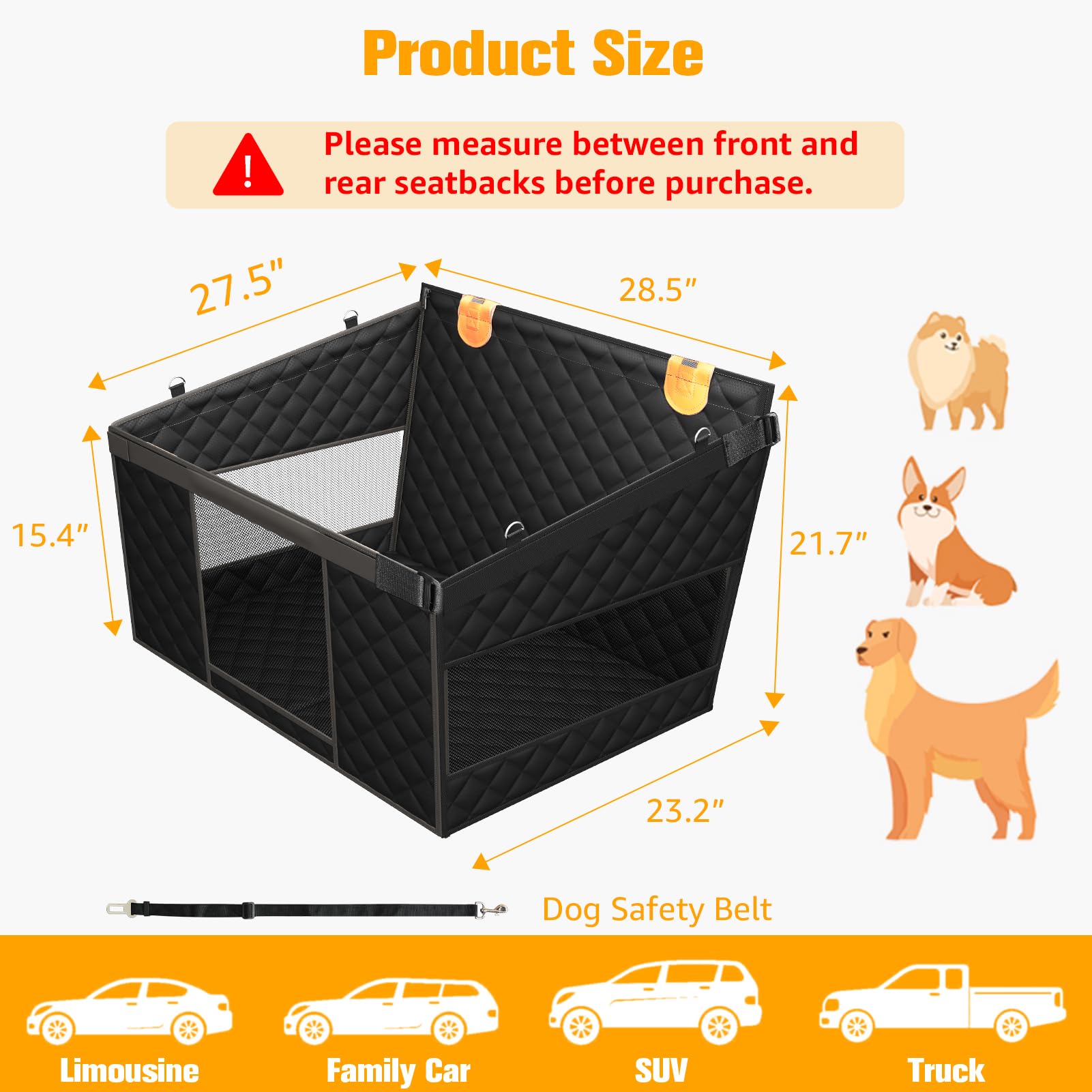 PETICON back seat extender with side mesh windows promotes airflow during rides