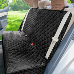 PETICON backseat protector installed in car demonstrates quick-fit installation and secure anchors.