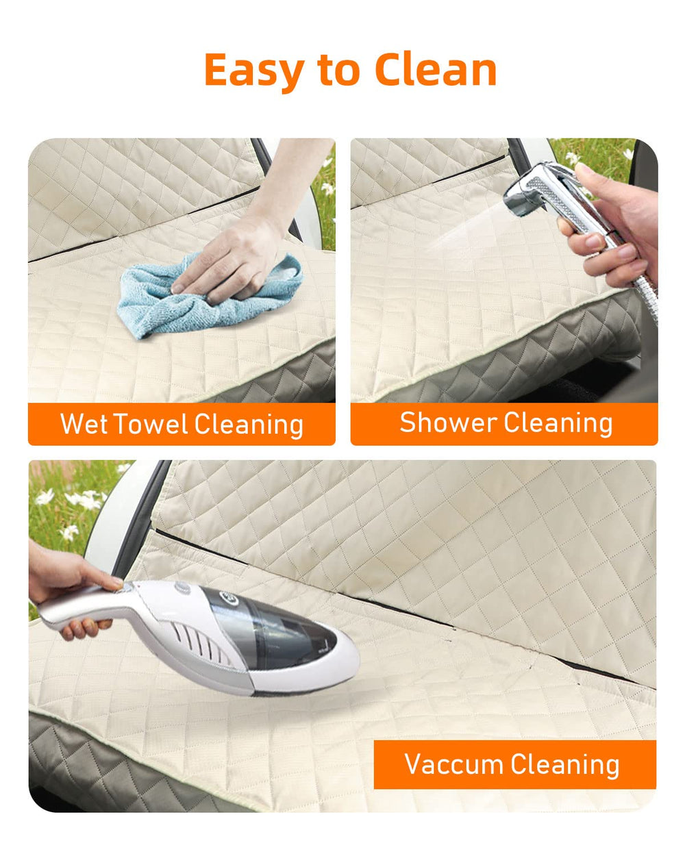 PETICON beige back seat cover in-vehicle view showing full coverage and protection.