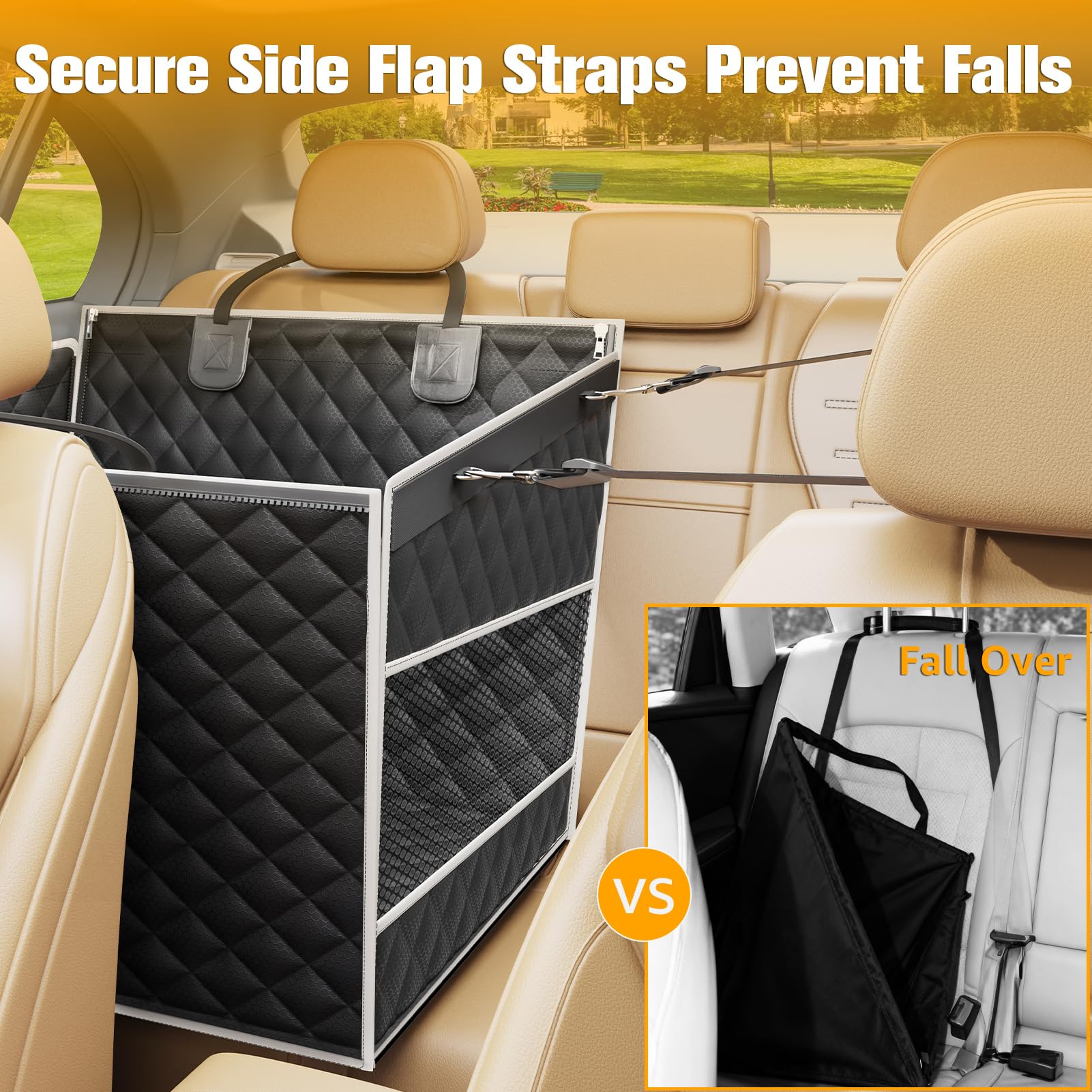 PETICON dog car seat breathable mesh windows promote airflow for cooler trips.