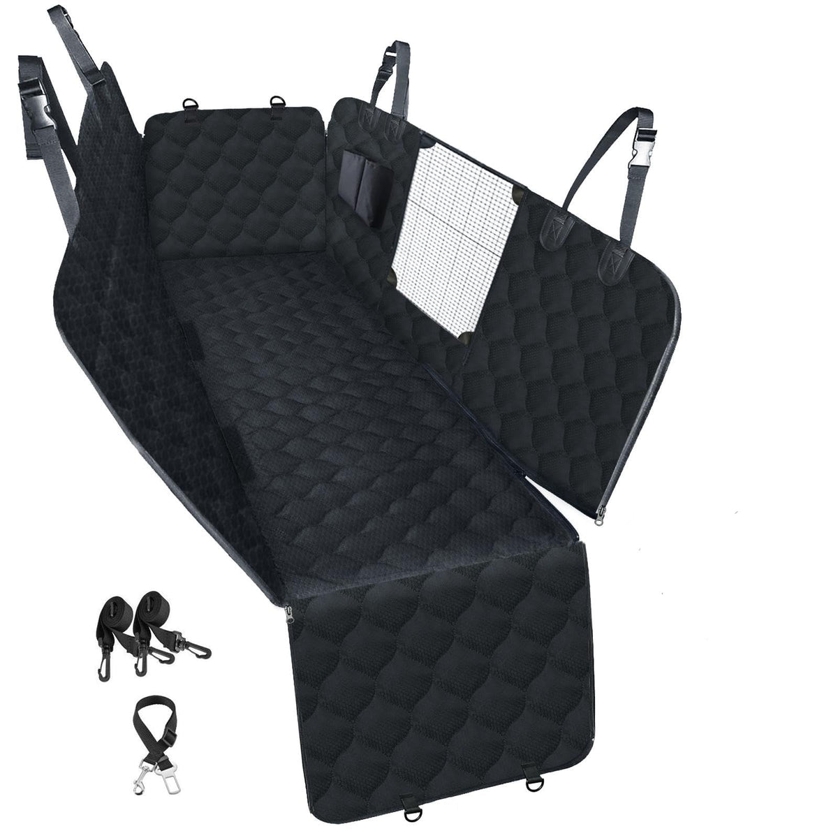 PETICON dog car seat cover with mesh window enhances airflow for dogs during trips