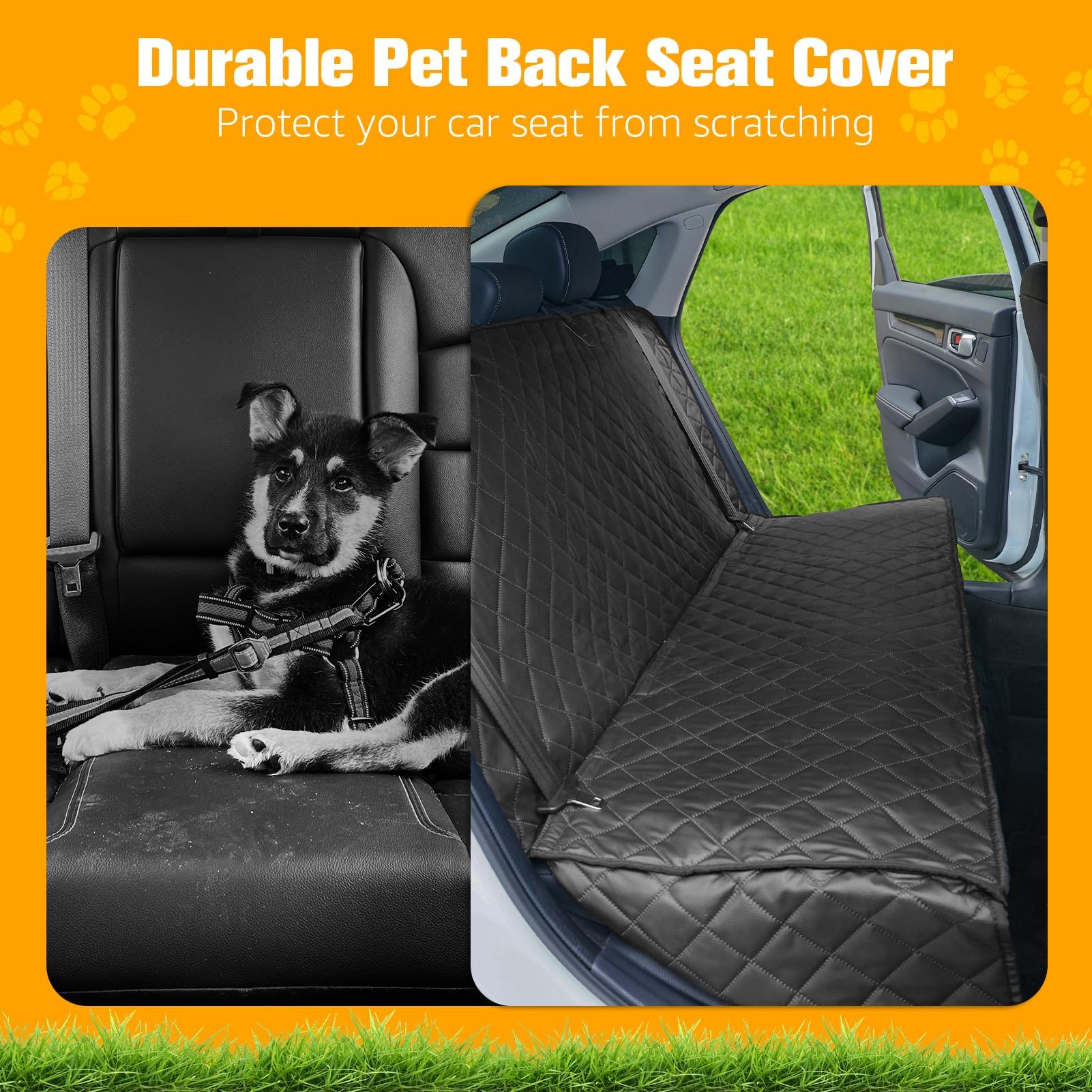 PETICON Dog Car Seat Cover Velcro openings support seat belts and baby seats.