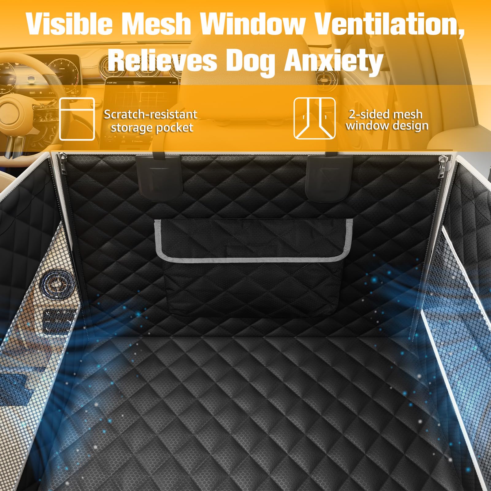 PETICON dog car seat waterproof fabric protects upholstery and keeps paws clean.