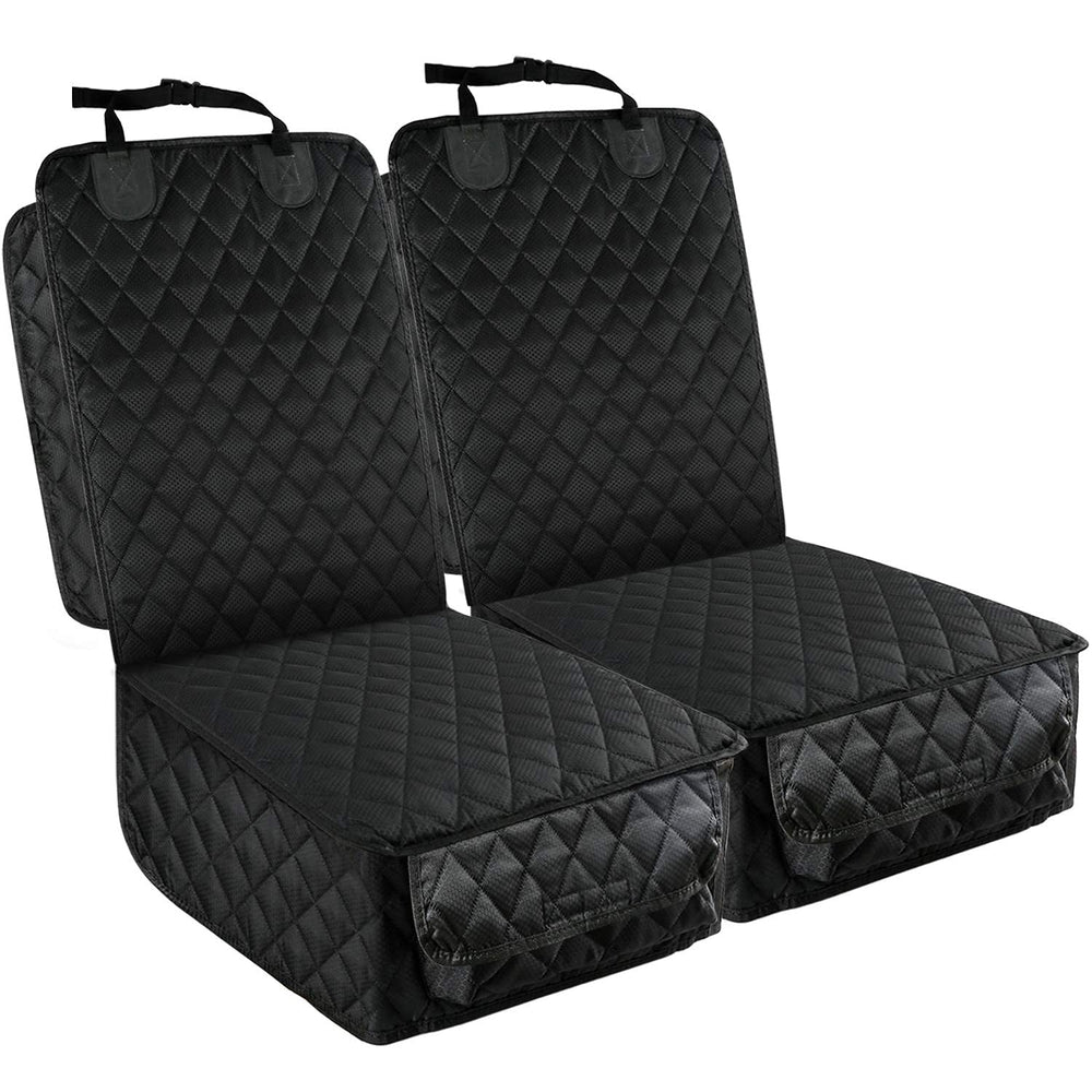 PETICON front seat cover 2-pack installed, protecting seats on road trips.