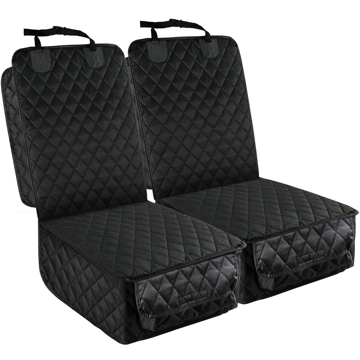PETICON front seat cover 2-pack installed, protecting seats on road trips.