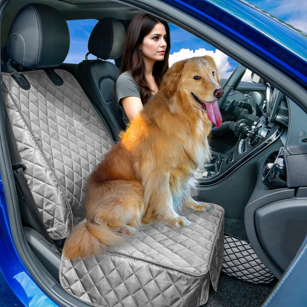 PETICON front seat cover with side flaps shields seat edges from scratches.