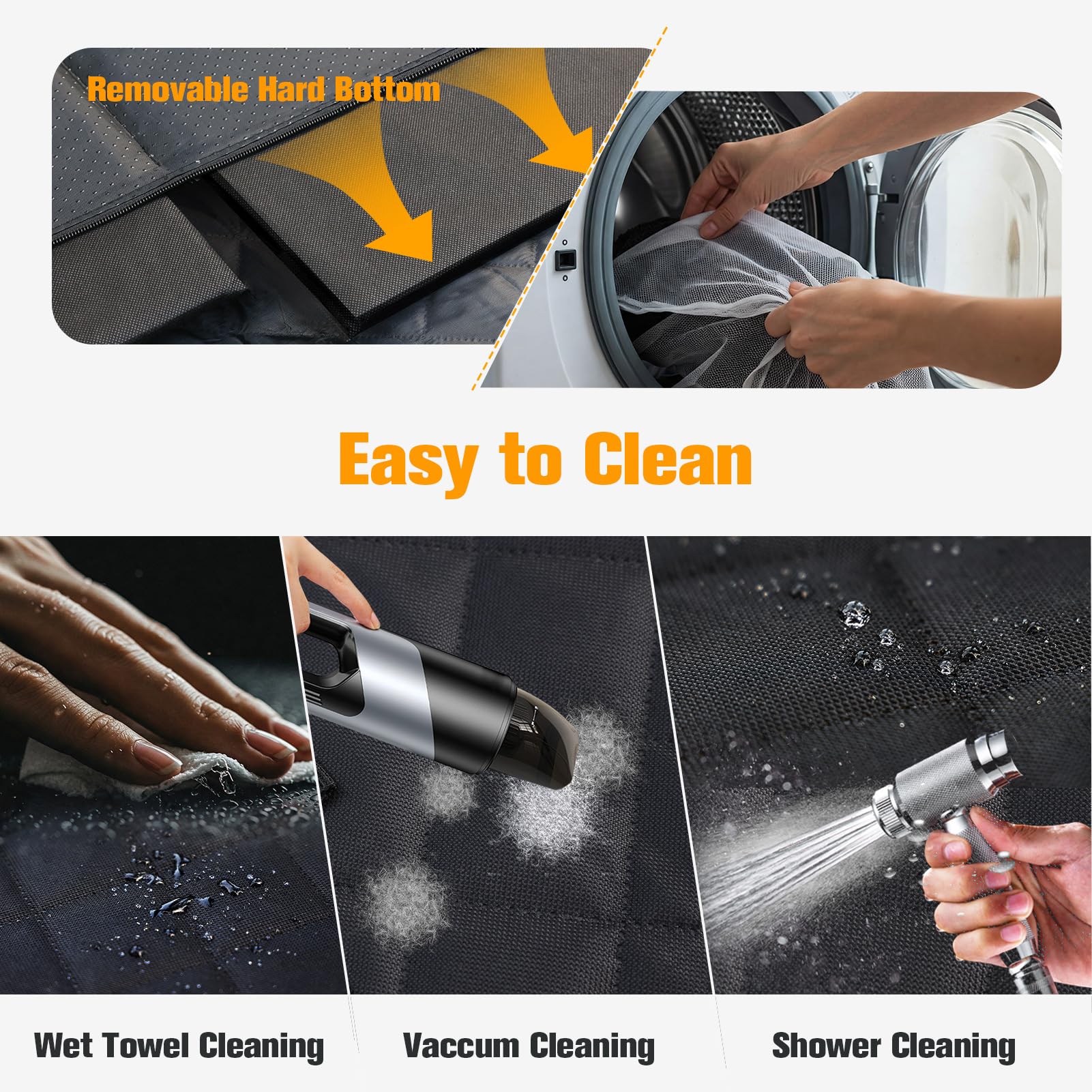PETICON removable hard bottom plates for quick cleaning.