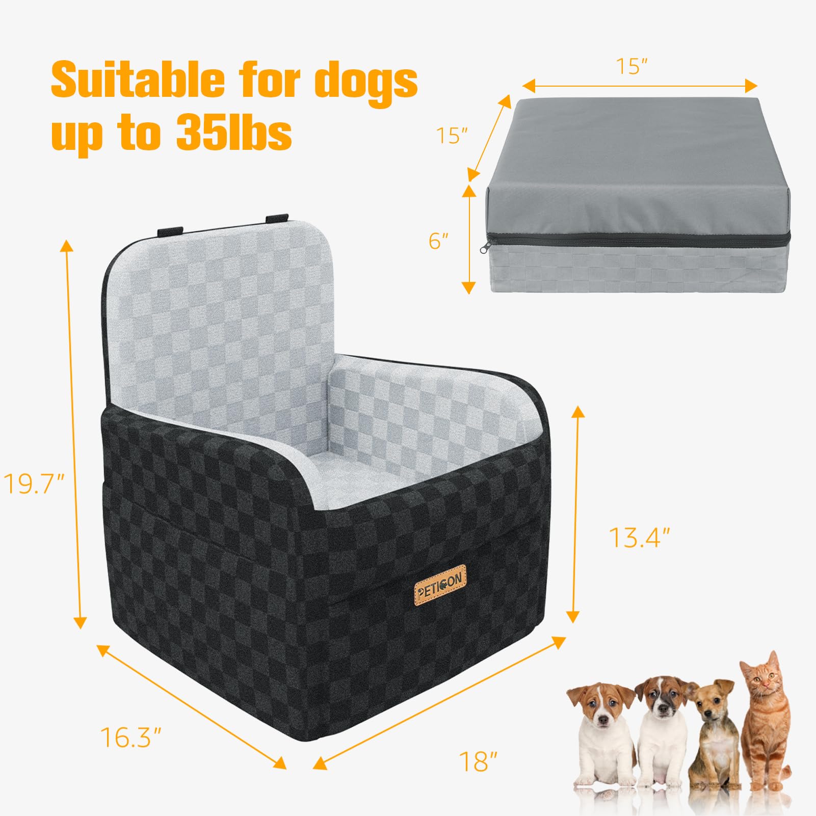 PETICON reversible cover summer-winter design demonstrates year-round comfort for dogs during travel.