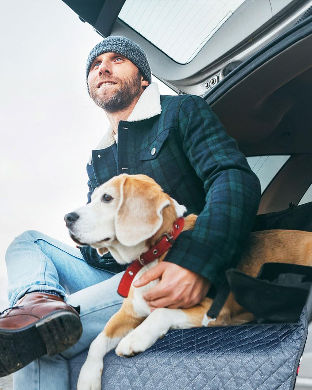 PETICON SUV Cargo Liner dog travel view demonstrates how dogs see the driver.