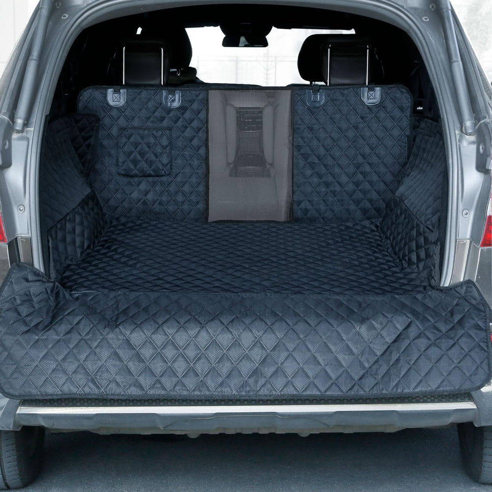 PETICON SUV Cargo Liner with mesh window improves airflow and dog visibility during trips.