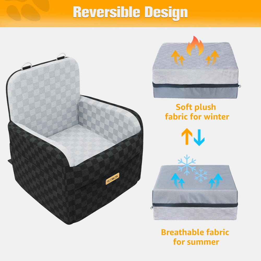 PETICON Y-belt prevents neck tangling while a non-slip base stabilizes the booster seat.