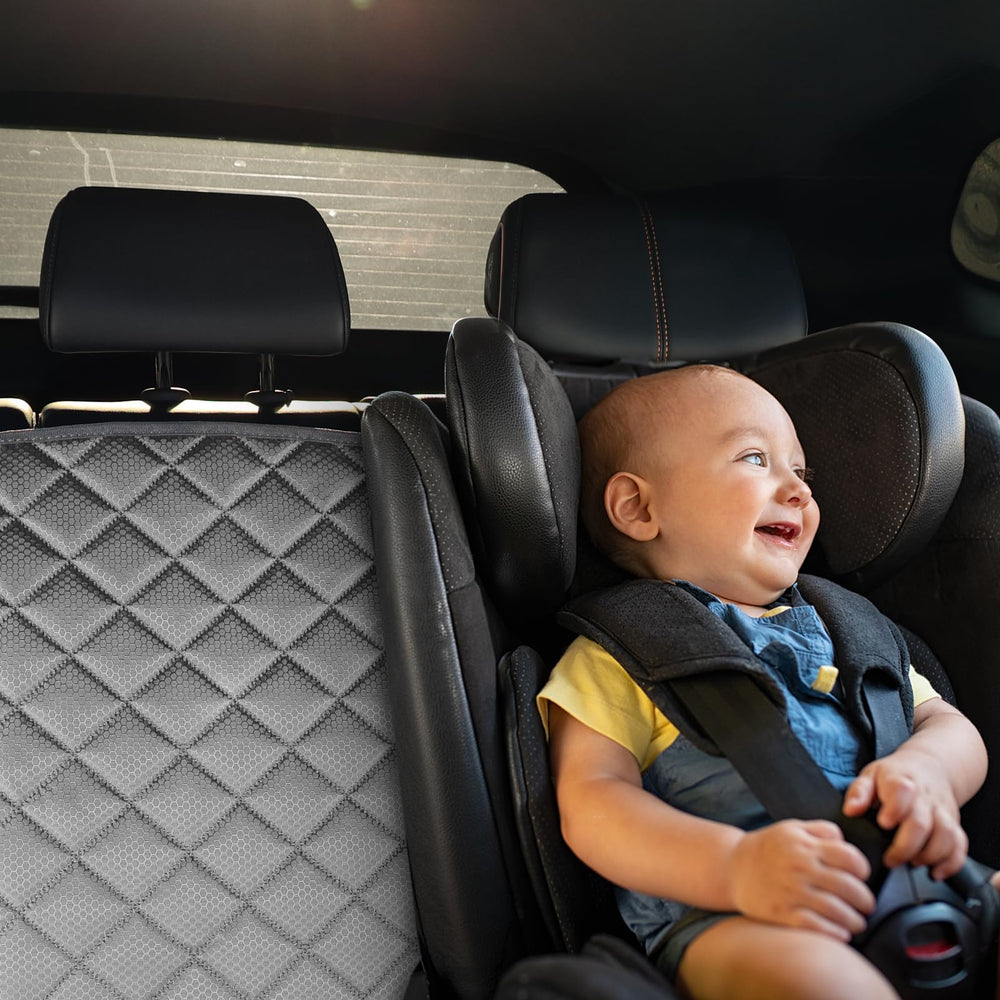 PETICON velcro openings accommodate child seats while protecting upholstery.