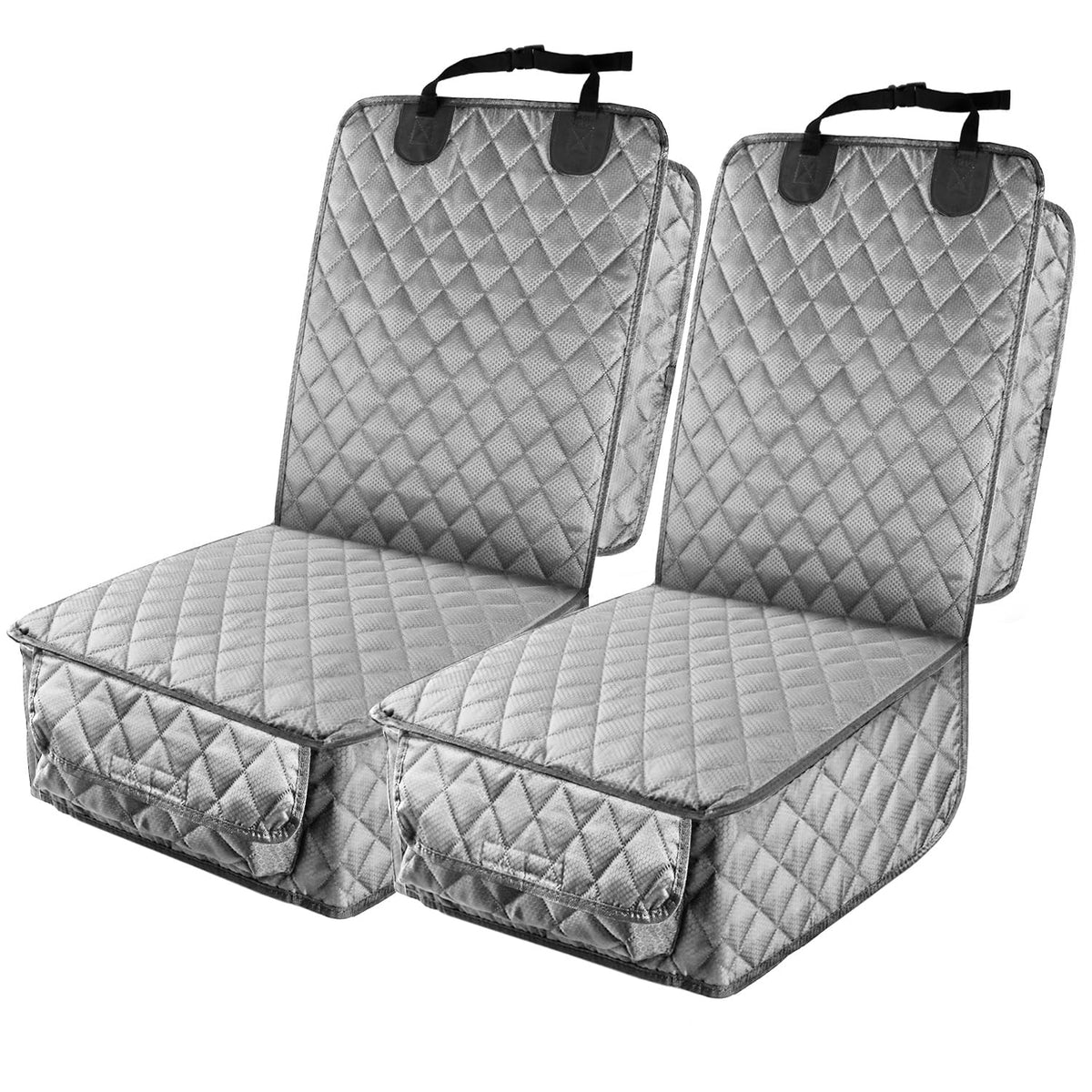 PETICON waterproof front seat cover protects gray upholstery from spills and fur.
