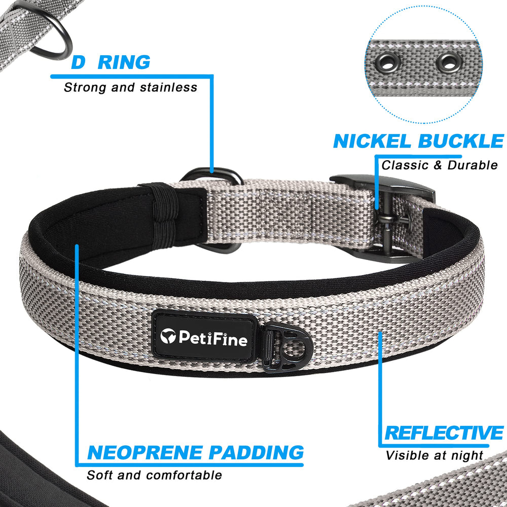 PetiFine collar features 360° reflective stitching for safer early morning jogs.