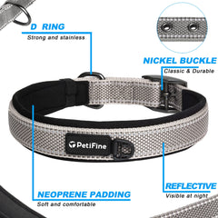PetiFine collar features 360° reflective stitching for safer early morning jogs.