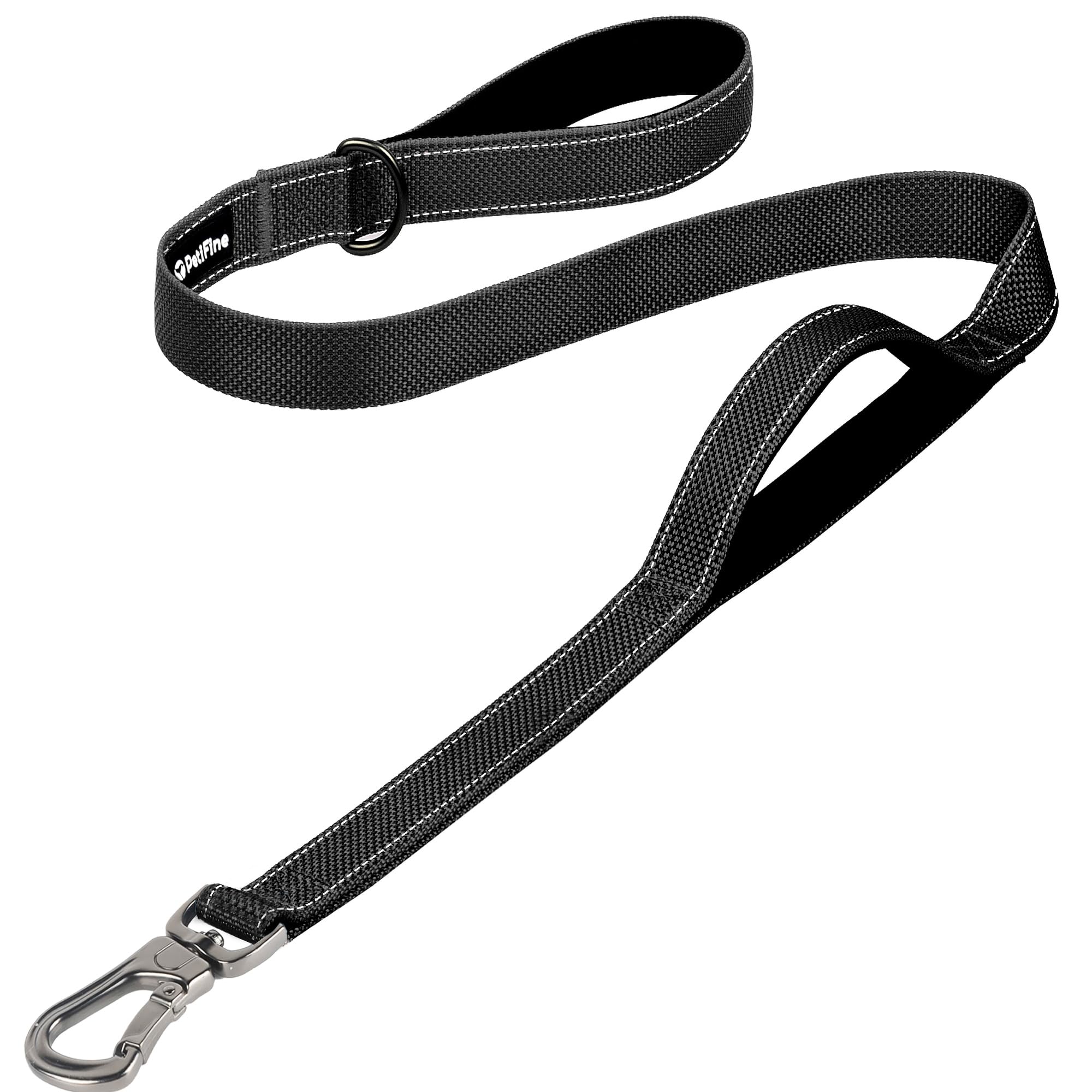 PetiFine 4ft heavy-duty dog leash with double handle close-up shows rugged construction for outdoor walks