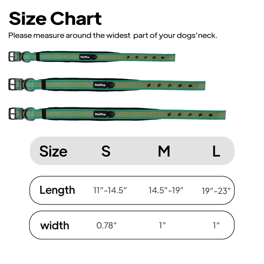 PetiFine adjustable sizes chart image shows proper fit for large breeds