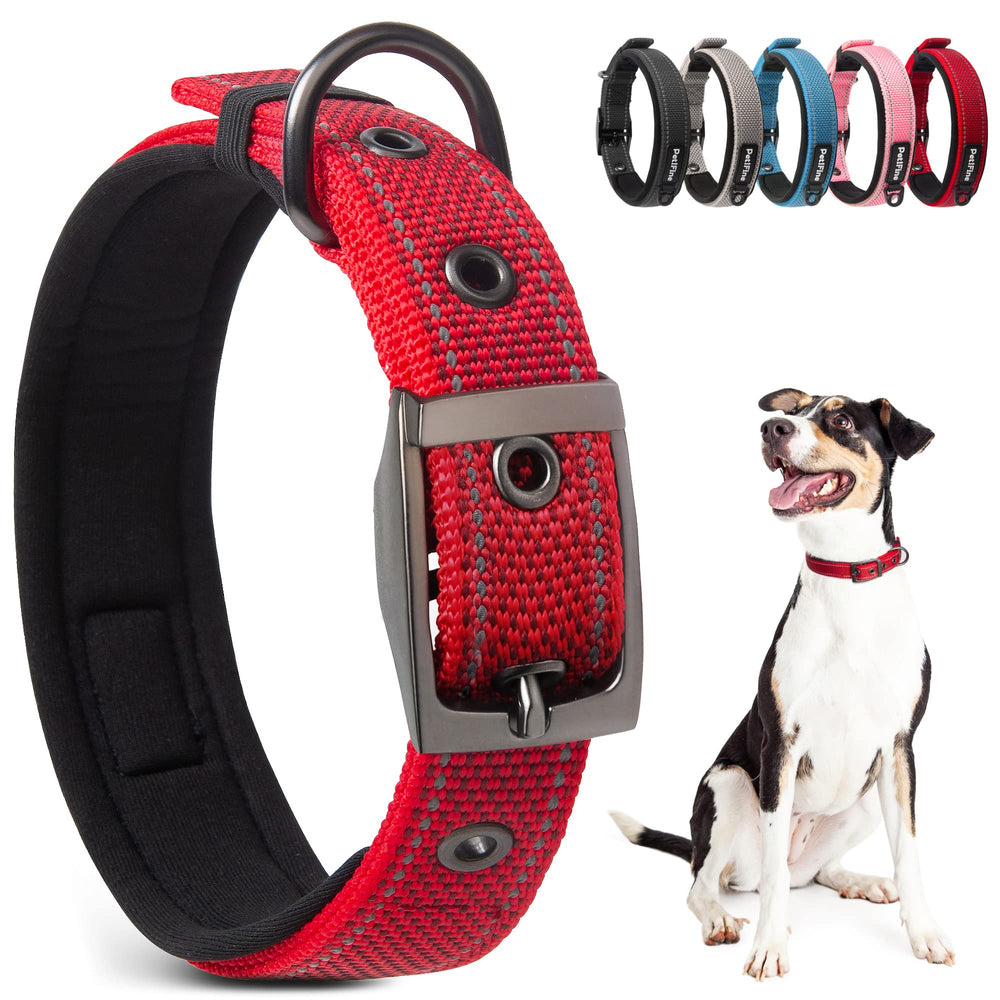 PetiFine dog collar red neoprene padding for comfortable daily walks.