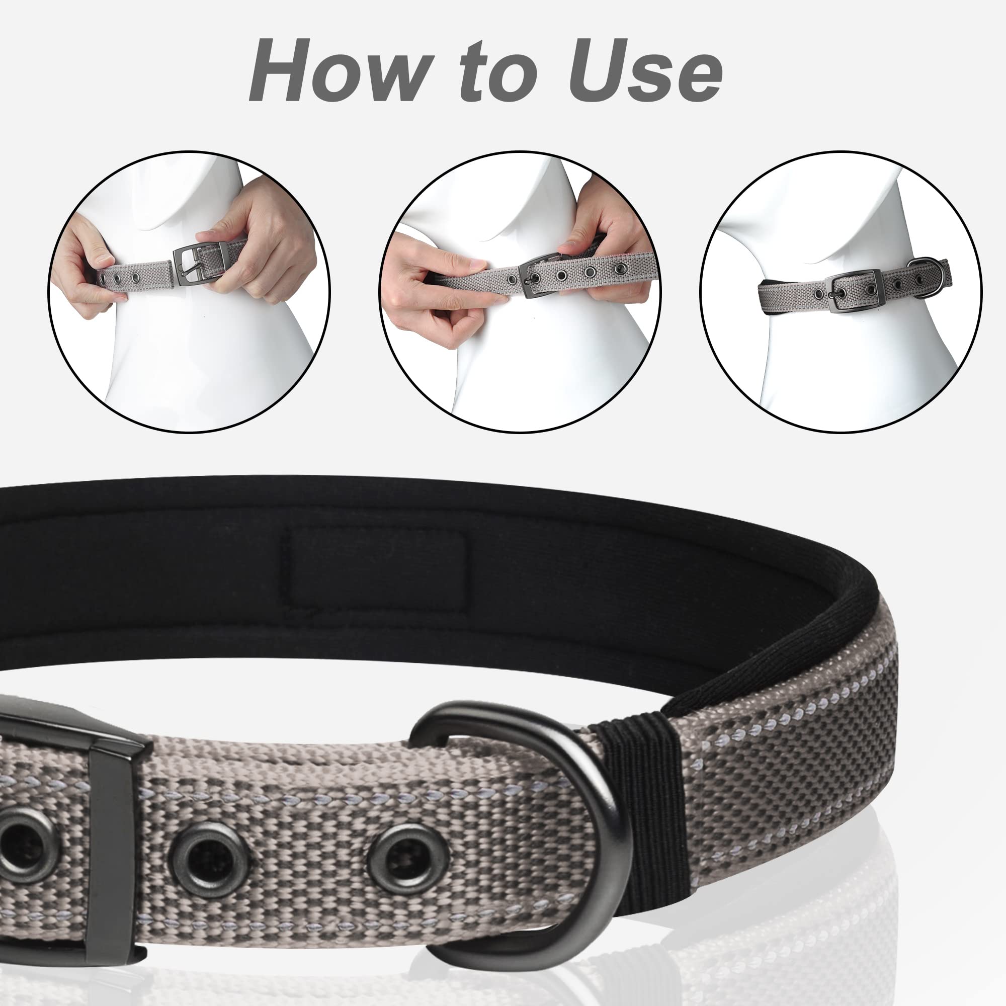 PetiFine wide gray collar provides secure control and visibility on walks.