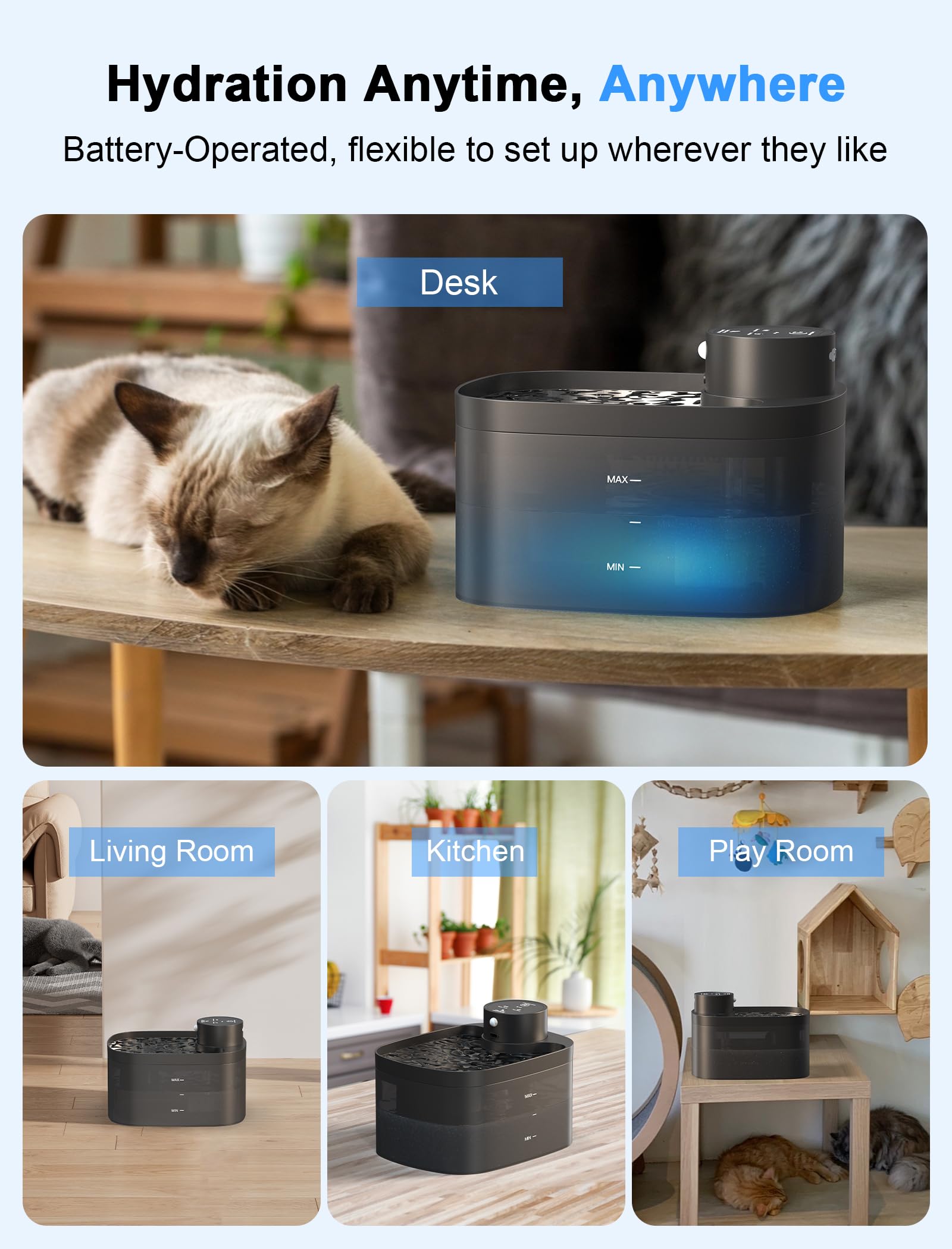 Petilog indoor black cat fountain blends with home décor while encouraging drinking.