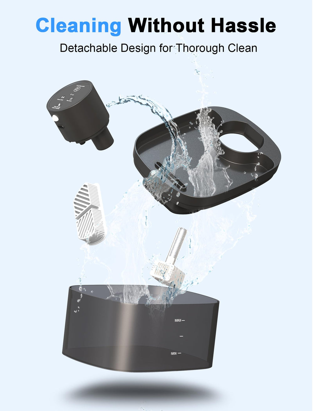 Petilog easy-clean design with removable battery for quick maintenance.