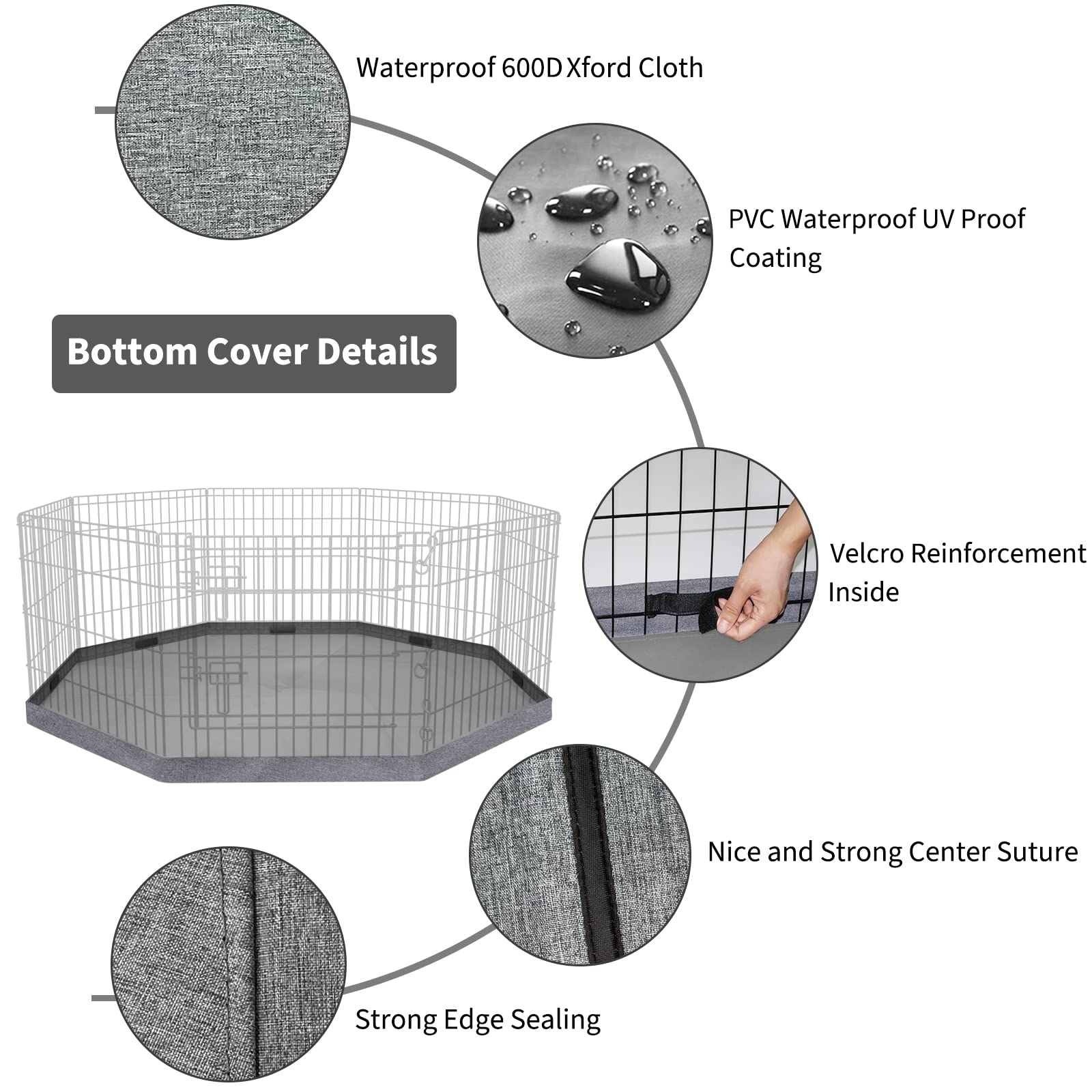 PETIME bottom pad uses durable 600D oxford fabric for long-lasting playtime protection.