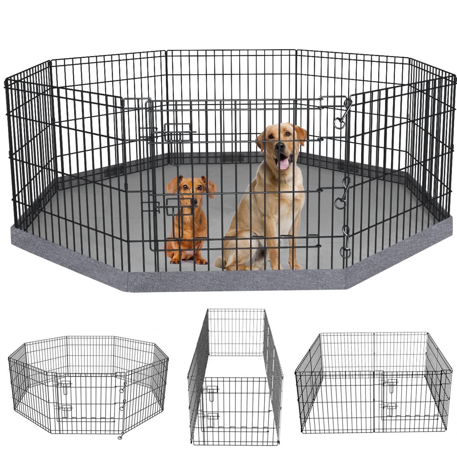 PETIME foldable dog pen front view shows sturdy 8-panel design for safe indoor play.