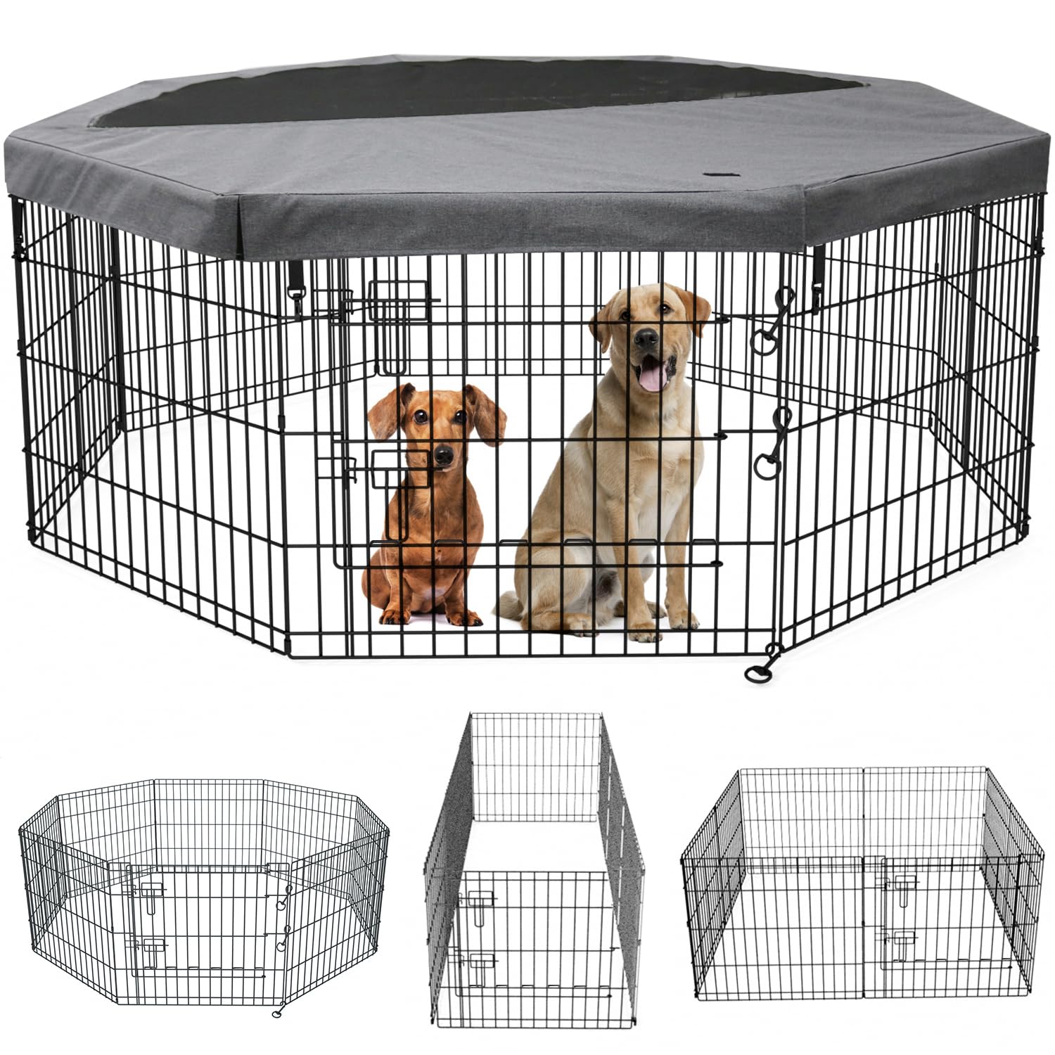 PETIME foldable dog pen top cover provides shade during outdoor play.