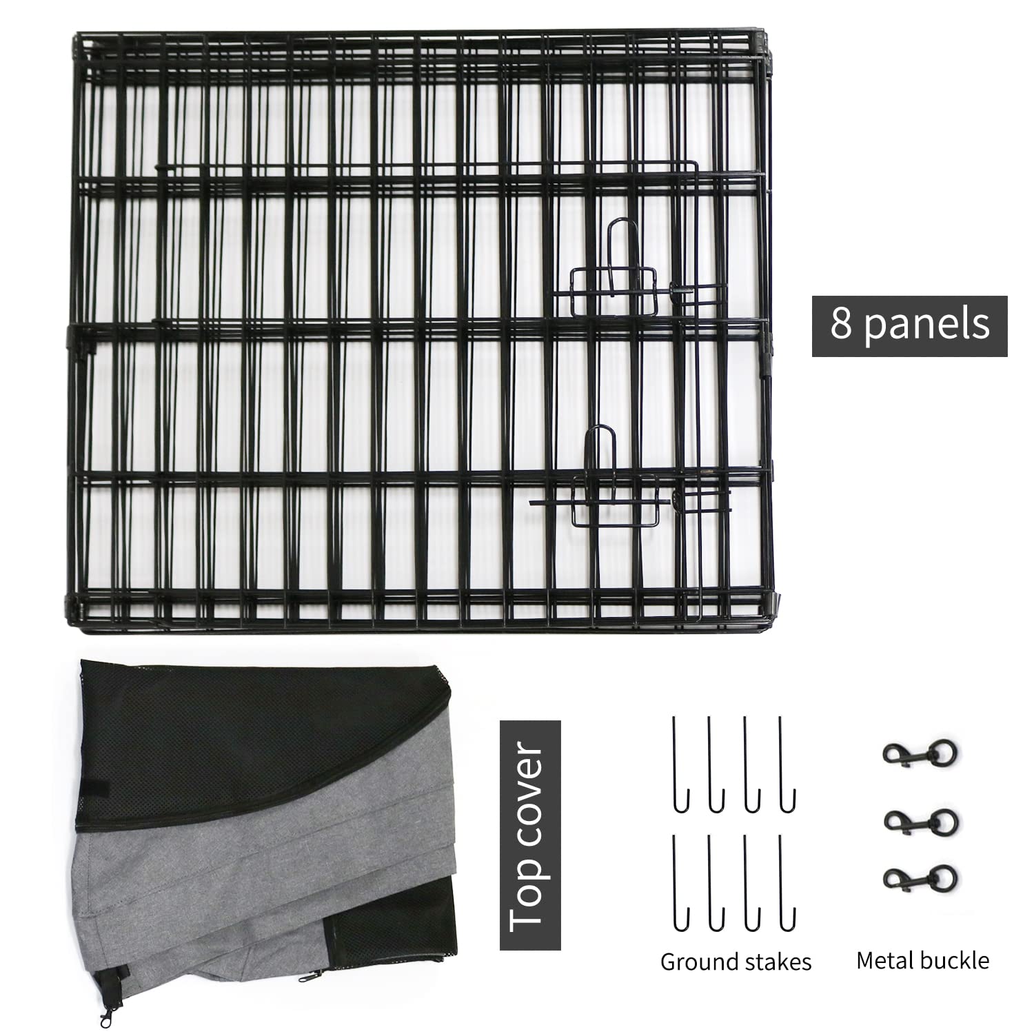 PETIME ground stakes secure the pen for outdoor stability and wind resistance.