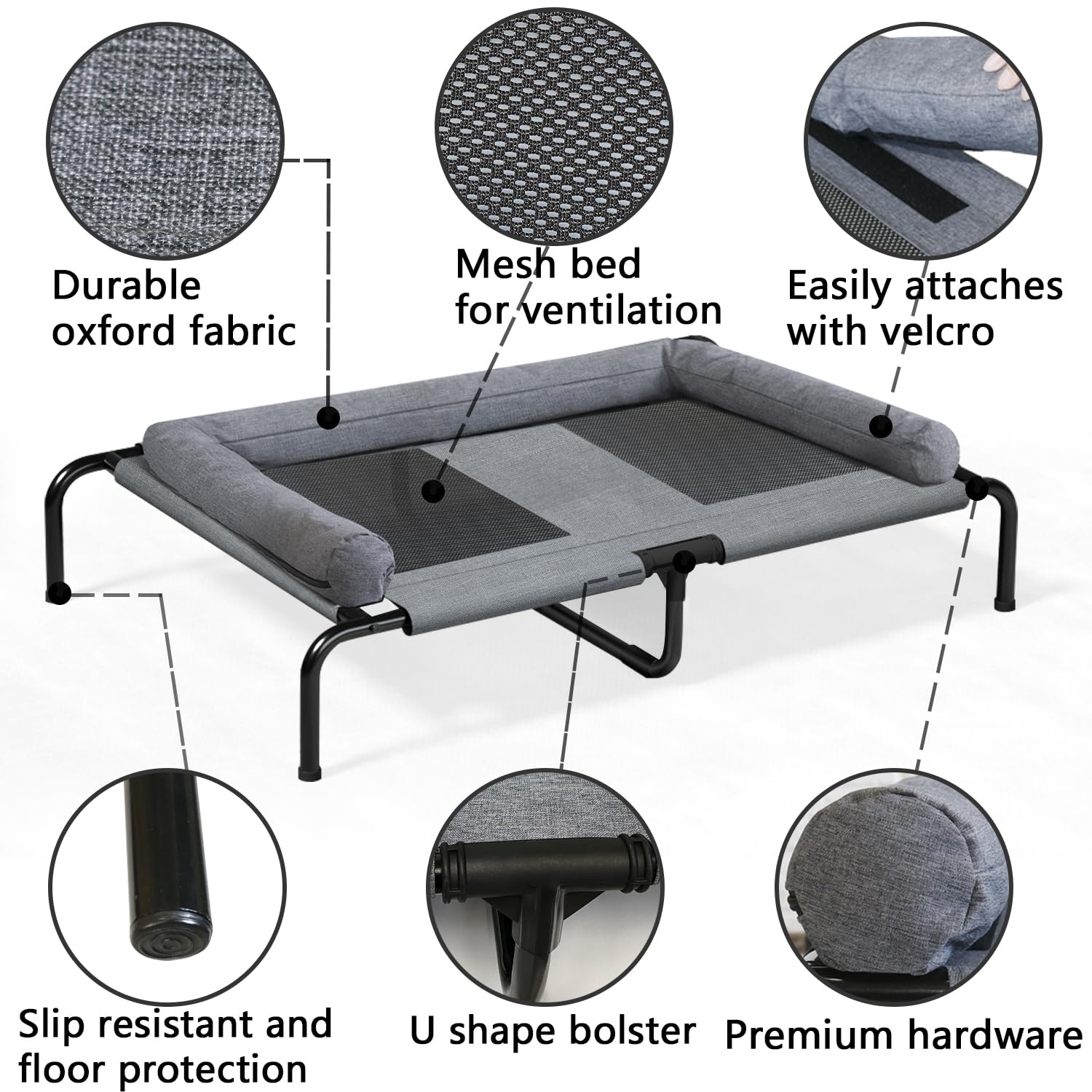 PETIME raised dog cot frame offers sturdy stability during playful jumps.