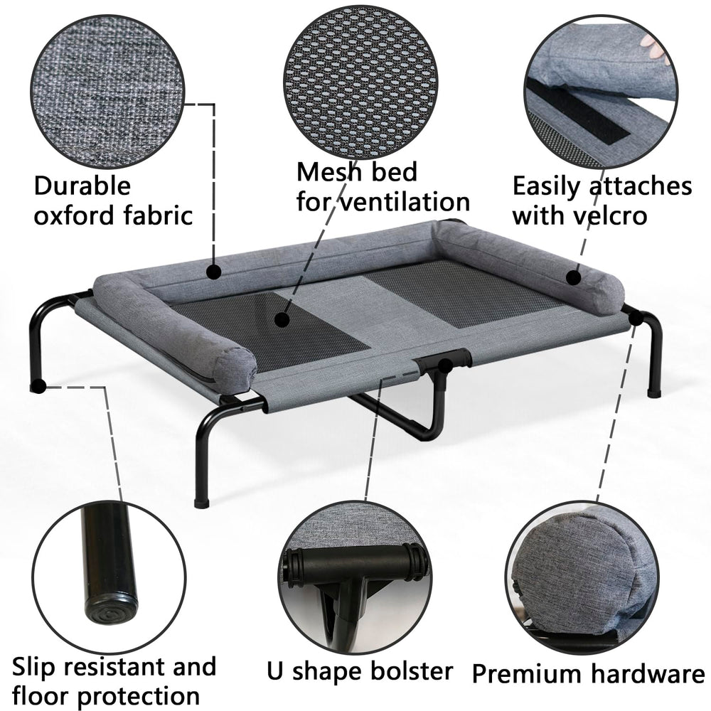 PETIME raised dog cot frame offers sturdy stability during playful jumps.