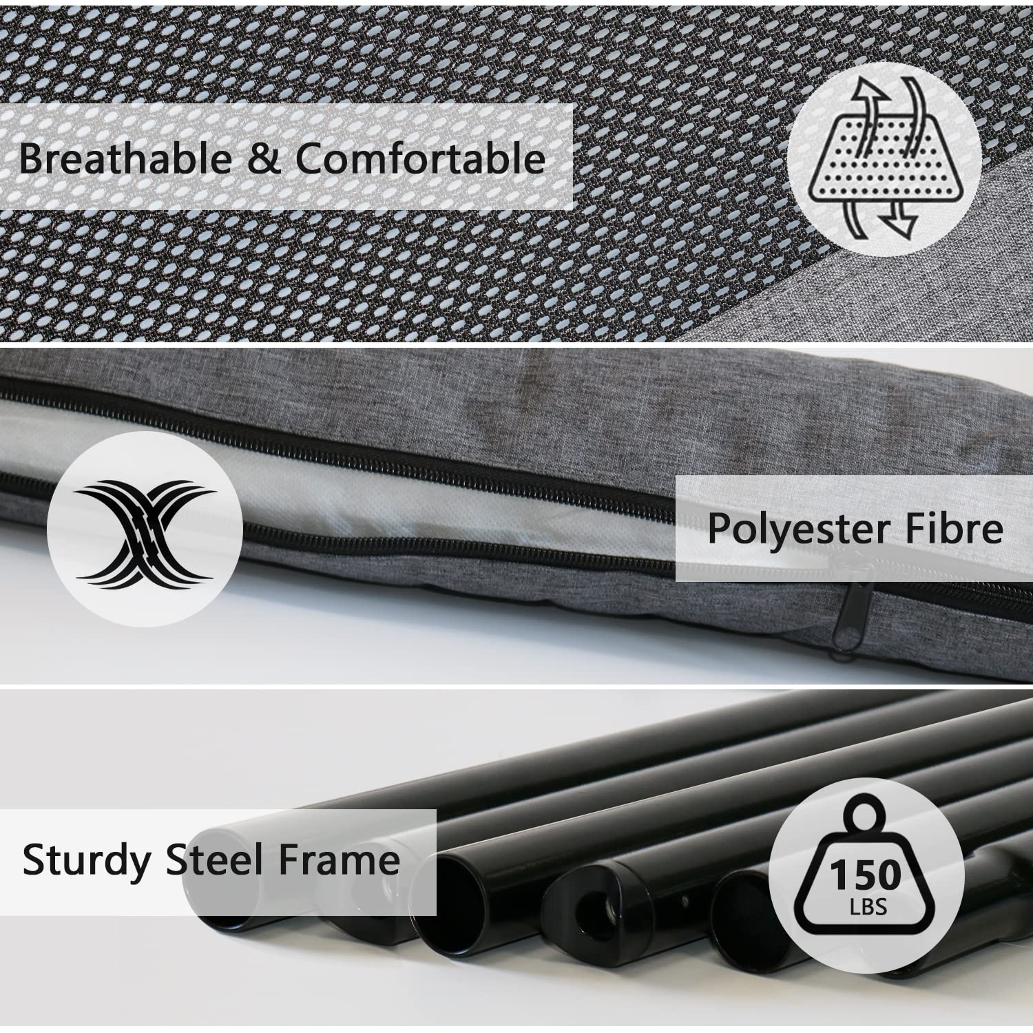 PETIME bolsters detail showing removable cushions for versatile comfort.