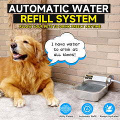PETIMI automatic water dispenser side view showing wall-mount option for kennels