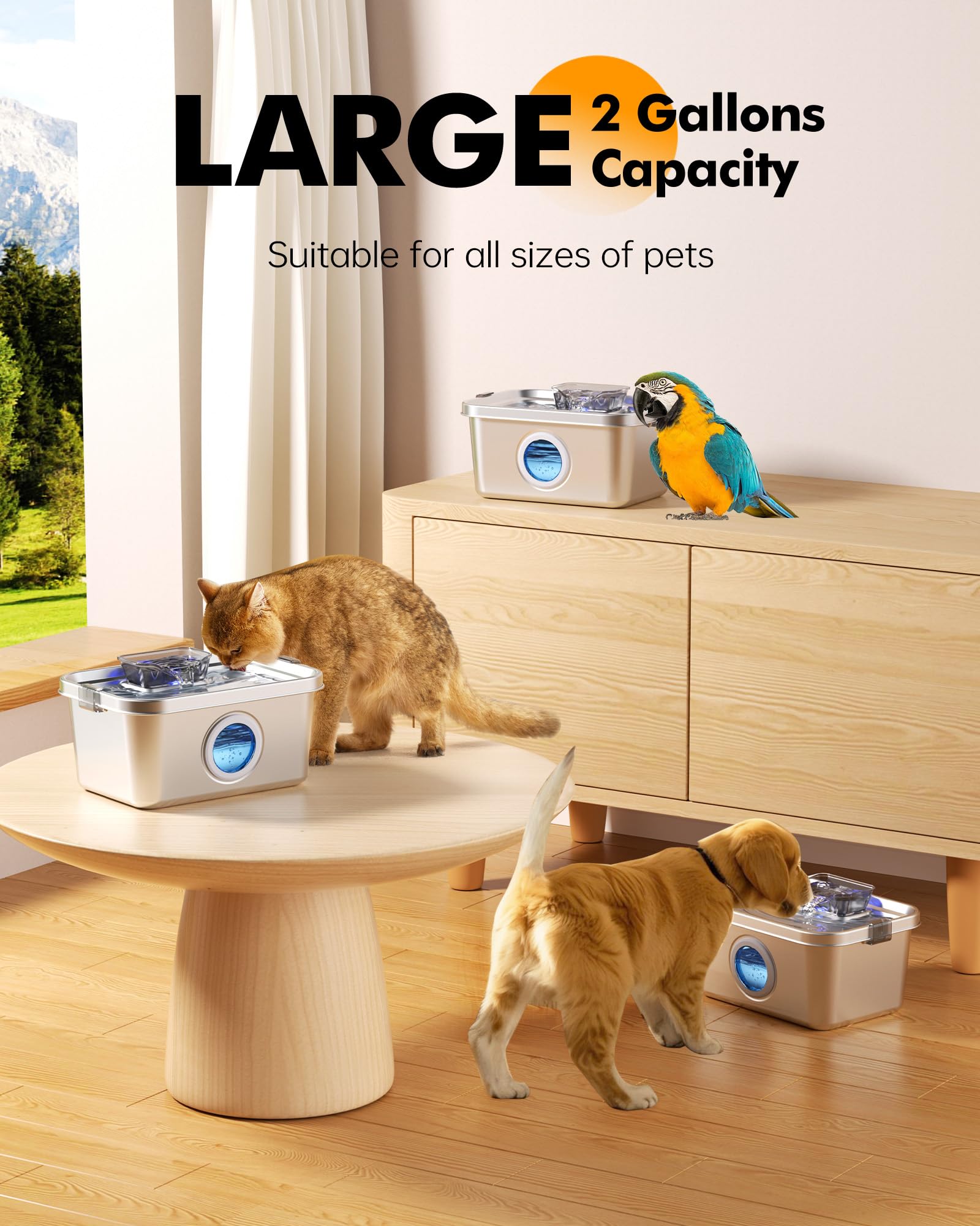 PETIMI water level window helps easy refills and monitoring.