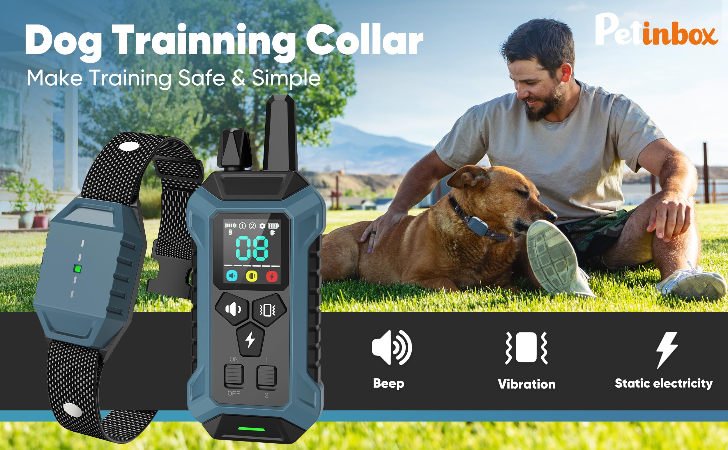 PETINBOX training modes Beep, Vibration, and Shock cues