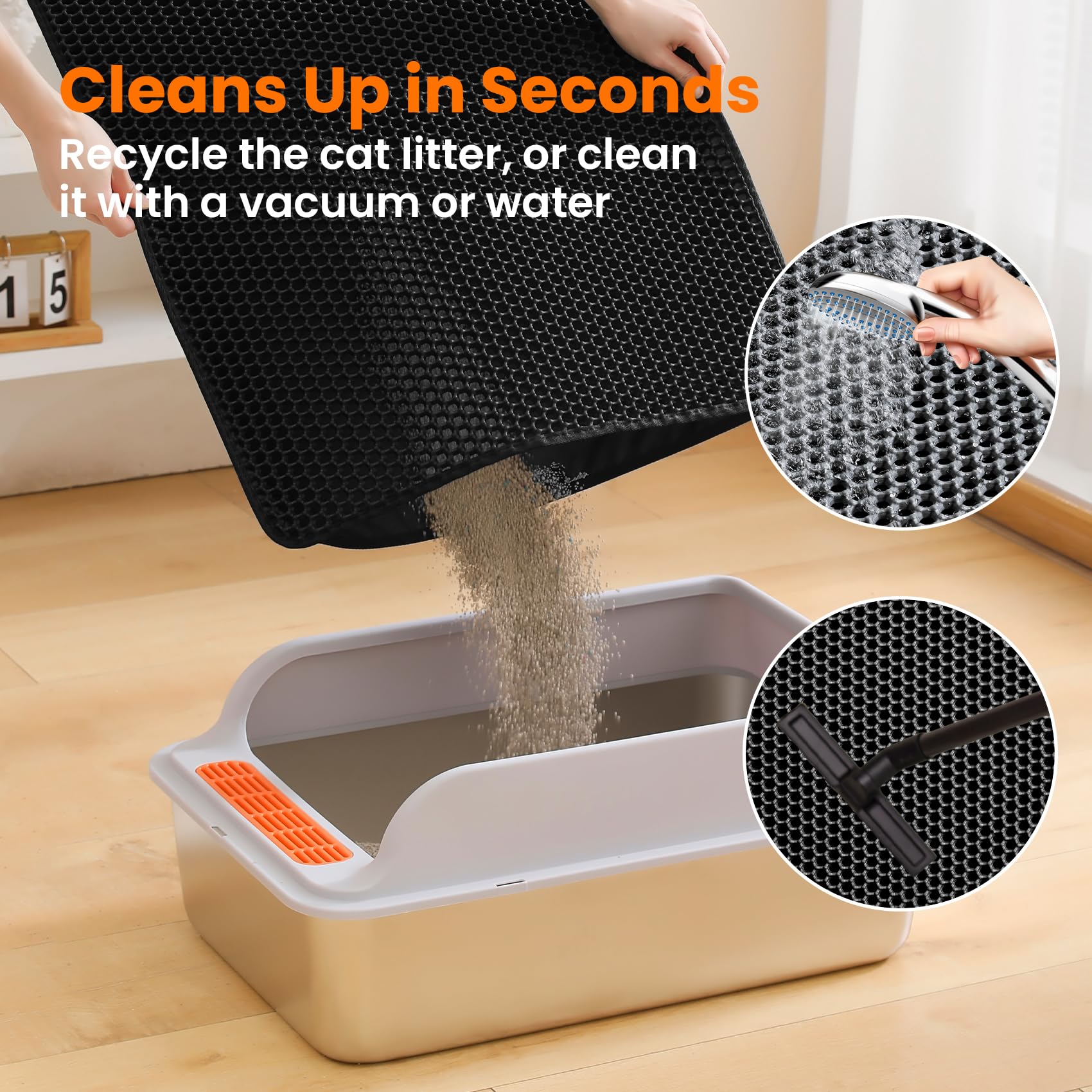 Petinstinct cat litter mat 0.35 inch EVA for durability.