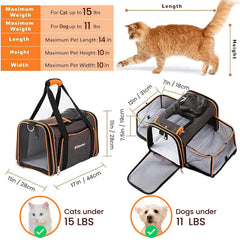 Petinstinct expandable carrier expanded space for pet comfort during trips.