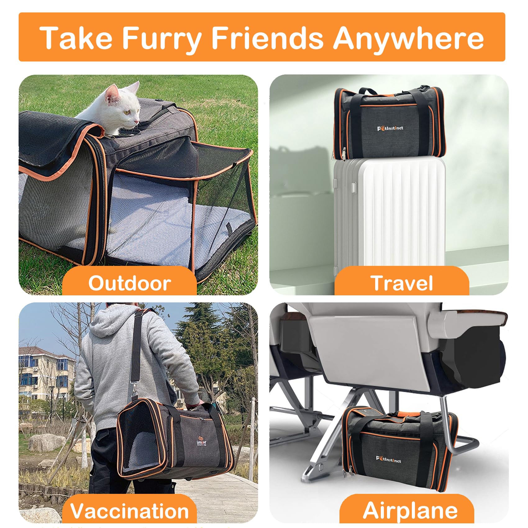 Petinstinct expandable carrier skeleton maintains shape for quick setup.