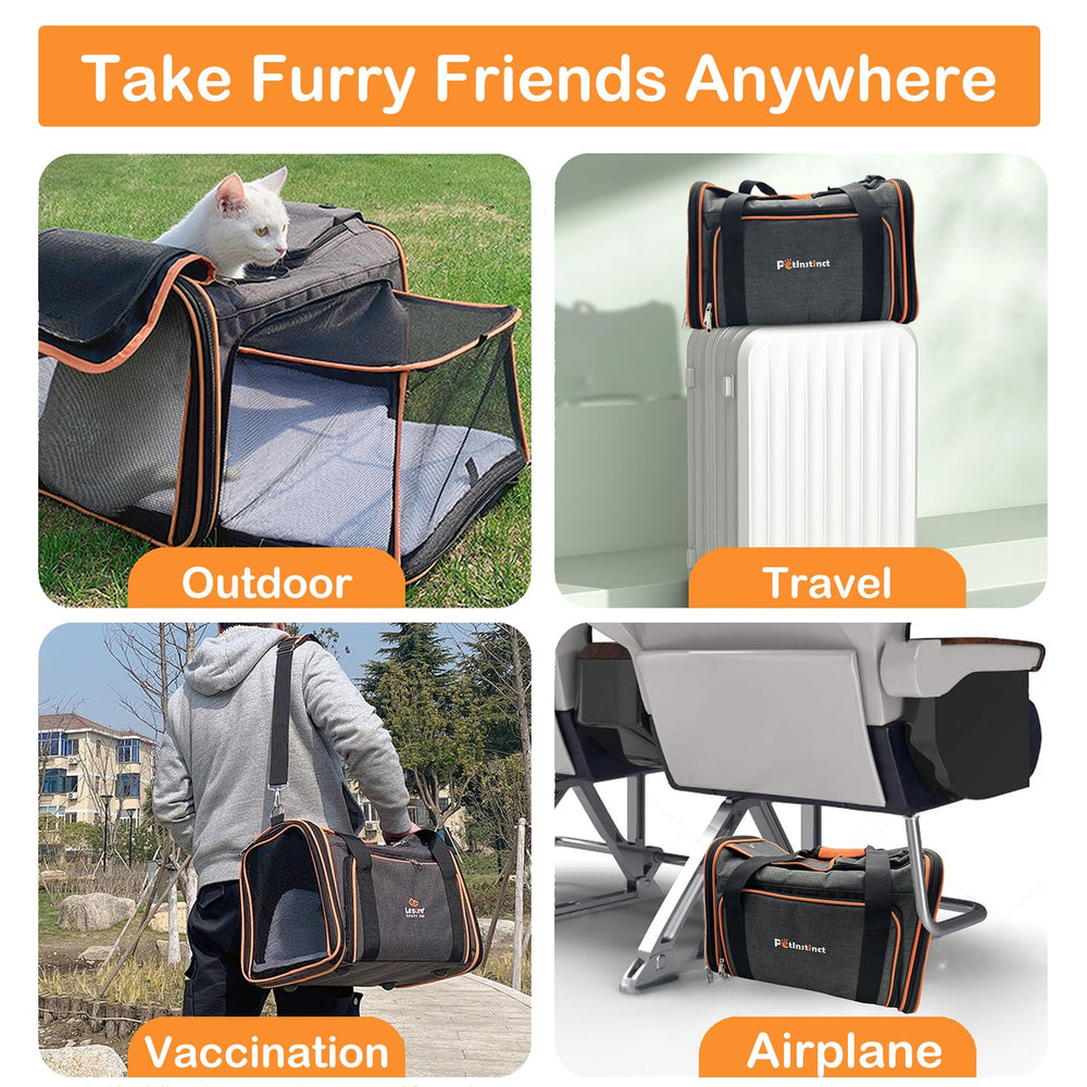 Petinstinct expandable carrier skeleton maintains shape for quick setup.