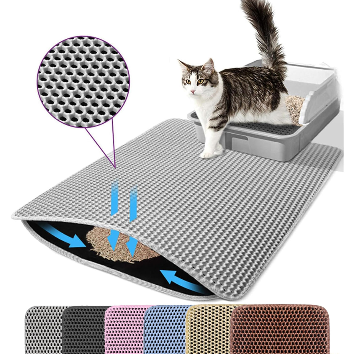 Petinstinct extra large cat litter mat front view gray reduces tracking