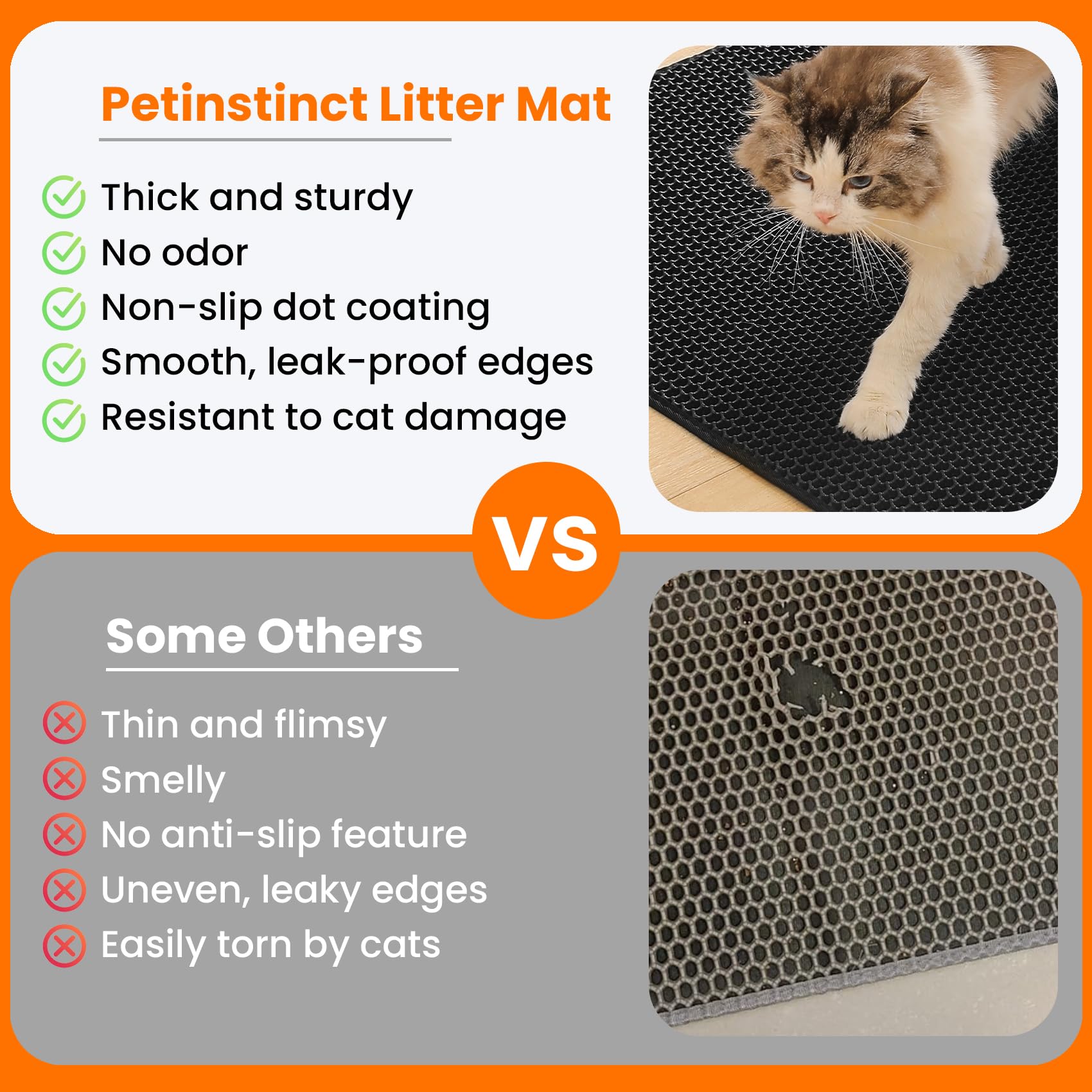 Petinstinct Jumbo Cat Litter Mat bottom layer catches debris for quick disposal.