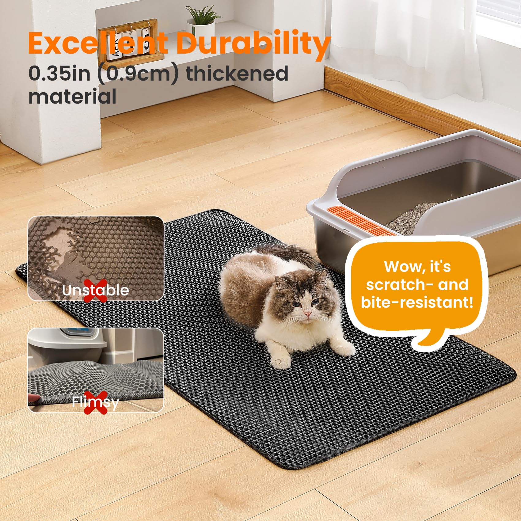Petinstinct Jumbo Cat Litter Mat durable EVA material stays soft yet sturdy.