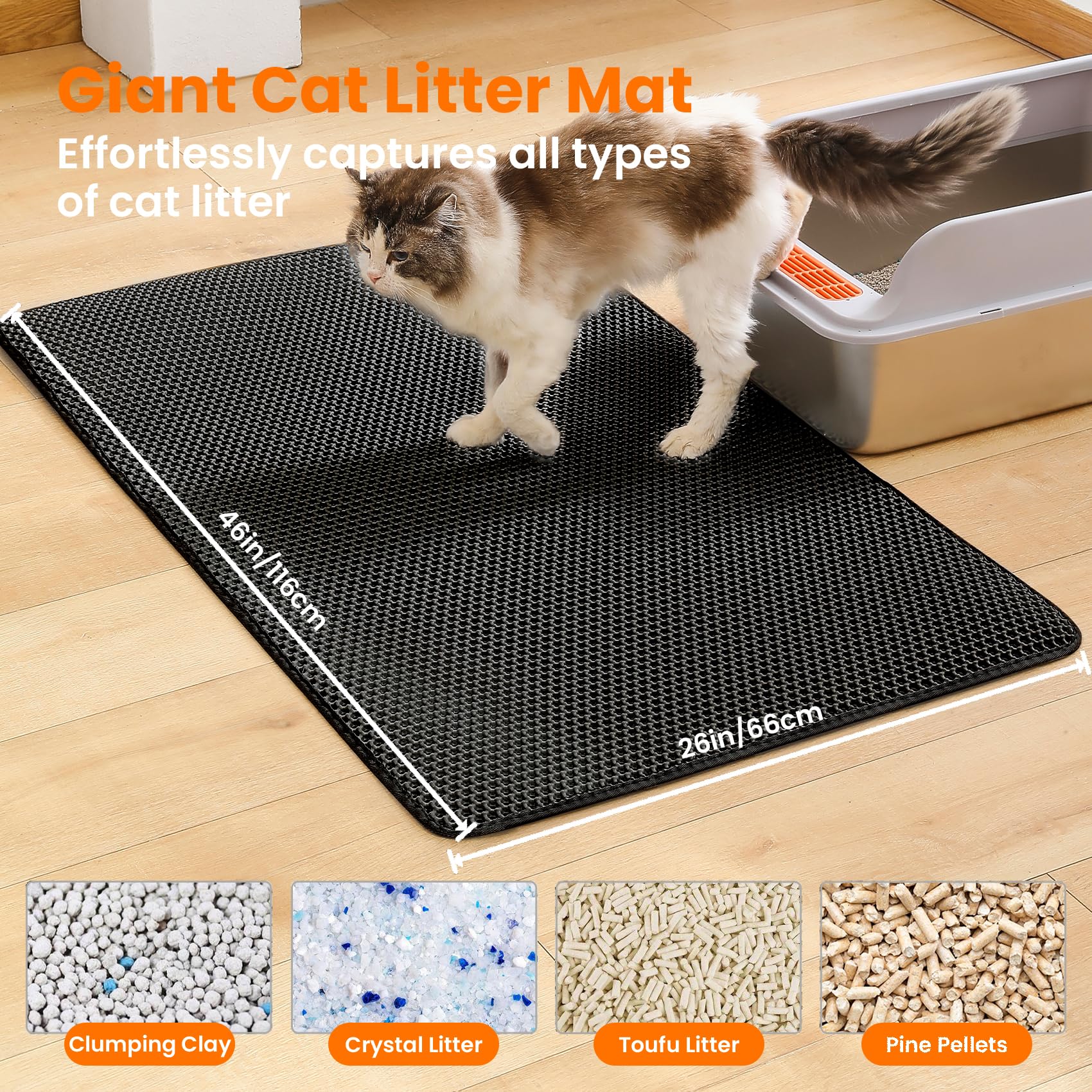 Petinstinct Jumbo Cat Litter Mat honeycomb top layer traps litter efficiently for easy cleanup.