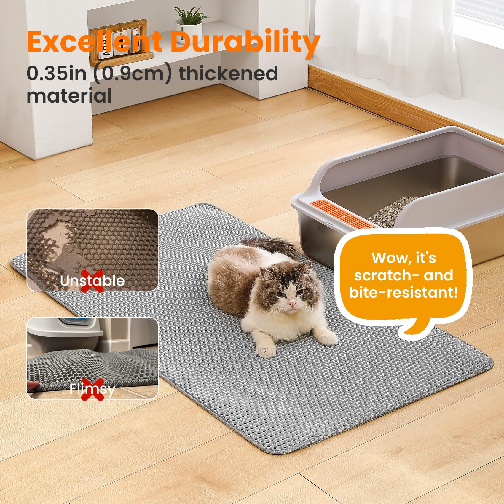 Petinstinct Jumbo Litter Mat 0.35 inch EVA material shows durability