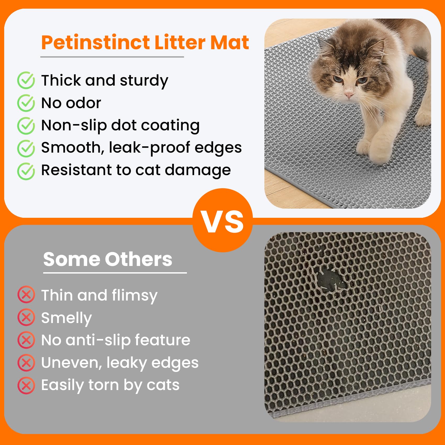 Petinstinct Jumbo Litter Mat bottom layer demonstrates debris collection