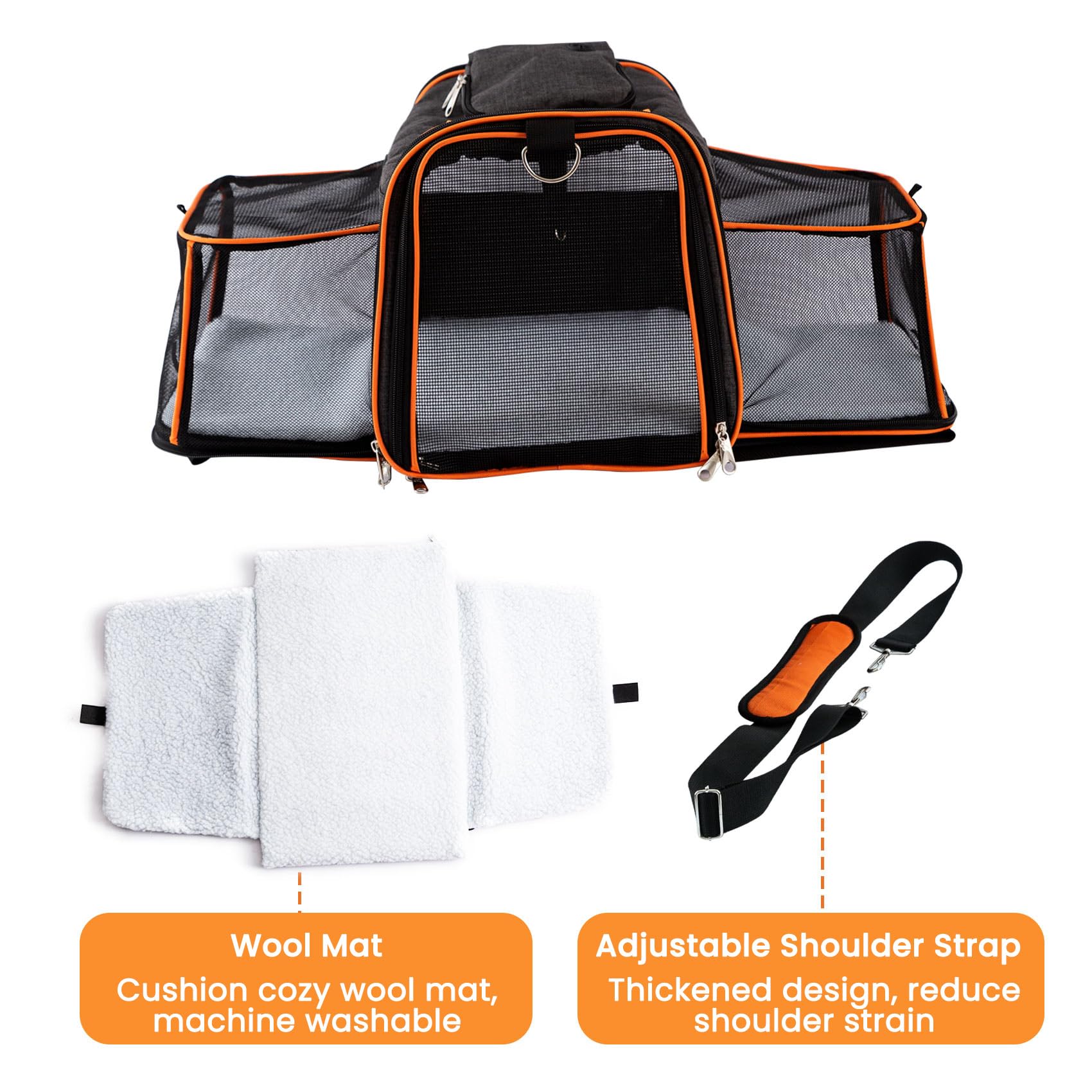 Petinstinct rust-resistant alloy hardware on zippers and buckles.