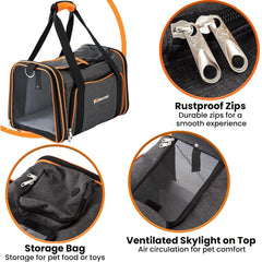 Petinstinct soft-sided interior with removable wool mat for comfort.